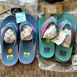 REEF FANNING Y2K FLIP FLOPS SANDALS 2 PAIRS Aqua 1990 & Zig Zag Blue SIZE 11 MEN